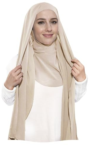 Lina & Lily Ninja Hijab Chiffon Instant con Cappello Jersey da Donna Musulmano (Beige)