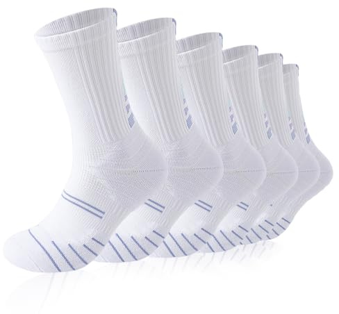 IKOPFLN 3 pares de calcetines de baloncesto, running, deportivos y de senderismo, de malla transpirable y con soporte para el arco del pie (blanco, morado)