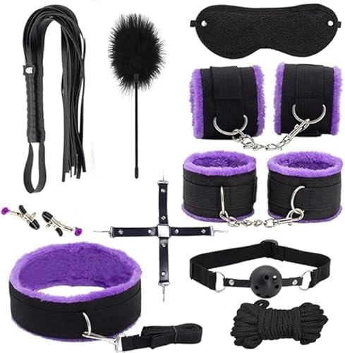 Set di 10 Pezzi di Classica Combinazione Viola Nylon Multifunzionale Regolabile Uso Interno, con Corda A Mano E Maschera del Sonno - D26-IT