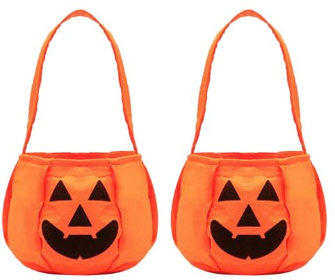 2 PcsHalloween Candy Bags Treated Bags, Halloween Pumpkin Bucket Baskets, Halloween Pumpkin Candy Bag for Trick or Treat Handbag Sweet Tote Bag, Party Favors Gifts Christmas Festival Decorations