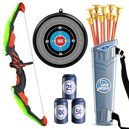 Detontek Set Arco e Frecce, Set Tiro Con l'Arco, Giochi Sportivi All'Aperto, Regali Per Le Feste, Giochi All'Aperto Per Bambini (Verde)