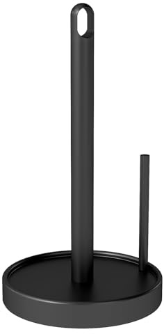 Paper Towel Holder Countertop, Black Paper Towel Holder with Weighted Base One-Handed Operation, Stainless Steel Heavry Duty Standing Paper Towel Roll Holder for Kitchen Bathroom