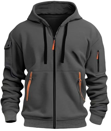 Huvtröja med huva för män med hel dragkedja, herrtröjor med dragsko, mode lös passform huvtröjor vardaglig enfärgad huvjacka termisk långärmad tröja sweatshirt med huva