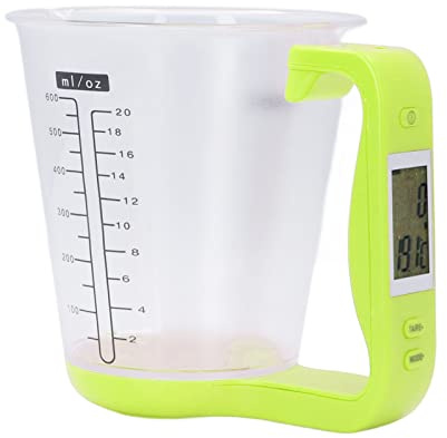 Báscula digital para taza medidora de cocina, báscula digital de cocina y vaso medidor, báscula electrónica portátil de 1 kg con pantalla LCD para alimentos, café, leche, (Verde)