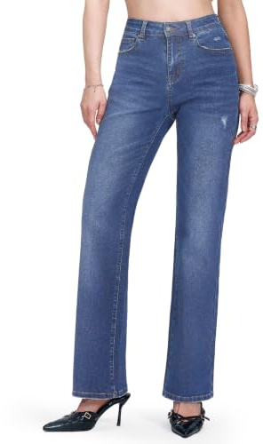 Chasehot Straight Leg Jeans for Women, High Waisted Stretchy Jeans Trendy Wide Leg Boyfriend Mom Cute Ladies Denim Pants