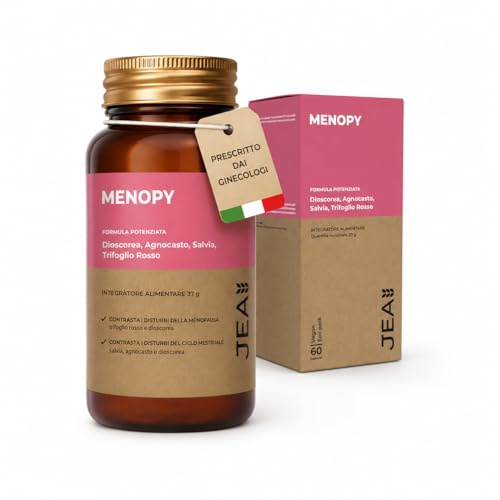JEA Menopy Integratore Menopausa e Perimenopausa Donna 60 Capsule, Supporto Naturale con Dioscorea, Agnocasto, Salvia e Trifoglio Rosso, Equilibrio Ormonale e Benessere Femminile