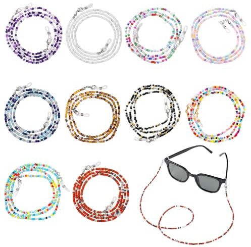 10 Pack Beaded Eyeglass Chains, Colorful Glasses Chain with Anti-Slip Loops