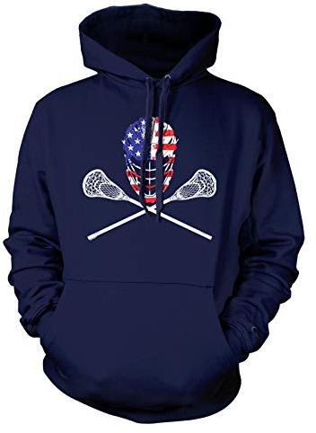 USA Crossed Lacrosse Sticks & Helmet - Lax Bro Unisex Hoodie Sweatshirt (Navy, Medium)