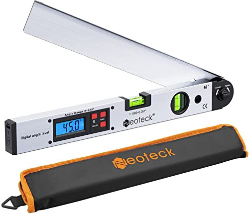 Neoteck Buscador de Ángulo Digital 400mm/16inch 0~225° Transportador de Ángulo Digital con Bolsa Portátil Nivel de Ángulo Digital con Pantalla LCD Retroiluminada para Industriales, Renovación