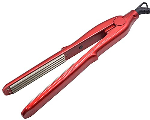 Pro Hair Crimper Small Wave Curling Iron Ceramic Straightener Crimping Iron Plate Corrugated for Women Girls Short Long Hair Volumizing Fluffy Hairstyle (Red)
