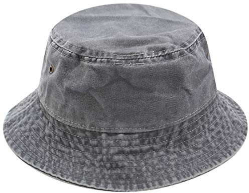 XRDSS Vintage Cotton Bucket Hat Washed Retro Outdoor Fishing Sun Hat (Grey)
