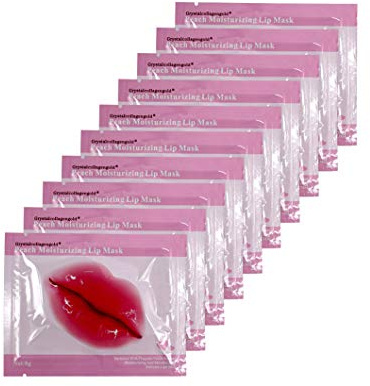 Ruzzut 30 PCS Pink Crystal Collagen Hydrogel Lip Mask Set, Moisturizing and Hydrating Lip Plumper Gel Pads for Dry Lips, Make Your Lip Attractive and Sexy (Peach Scent)