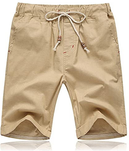 JustSun Pantaloncini Uomo Shorts Lino Cotone Corti Pantaloncini Uomo con Tasche Estivi Cachi M