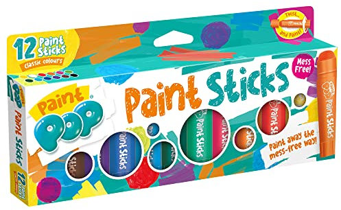 Paint Pop - Paint Sticks For Kids - 12 Pack Assorted Colours - Twist & Paint, Mess-Free, Fast Drying Action, Easy Clean Up, Vibrant Colours, Multi-Surface
