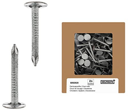 HELPMATE – Dachpappennägel 2,5x25 mm mechanisch verzinkt – 400g Dachpappstifte Typ B – Dachpappnägel DIN 1160 B – Dachnägel ideal für Dachpappe, Kunststoffplanen & Schiefernplatten (8092918)