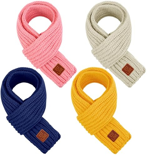 TODDOR 4 Pieces Kids Scarf Winter Knitted Kids Scarves Solid Color Neck Warmer for Children