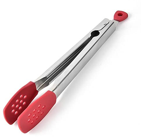 EasefulLife Kitchen Tongs for Cooking - Stainless Steel Tongs Kitchen Silicone Tip and Silicone Tongs for Air Fryer BBQ Serving Food Salad Pasta Spaghetti - 30cm Red