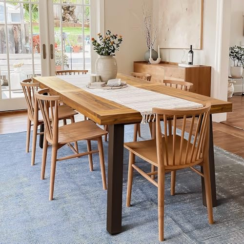 Devoko Home Acacia Wood Dining Table 6-Person Indoor Outdoor Table with Iron Legs, Sandblast Finish, Natural Stained, Rustic Metal, 69 * 33 * 30 inch (Natural)