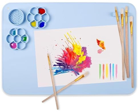 Silicone Craft Mat Extra Large 60x40cm - Non-Stick Paint Mat Includes Paint Brushes, Water Cup, Paint Palette - Waterproof, Heat Resistant - Acrylic Pouring, Epoxy Resin, Arts, Kids Painting & DIY.