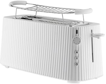 Alessi Plissé MDL15 W - Langer Doppelfach-Toaster, aus Thermoplastischem Harz, Brötchenaufsatz aus Edelstahl 18/10 und Thermoplastischem Harz, Europäischer Stecker 1700 W, Weiß