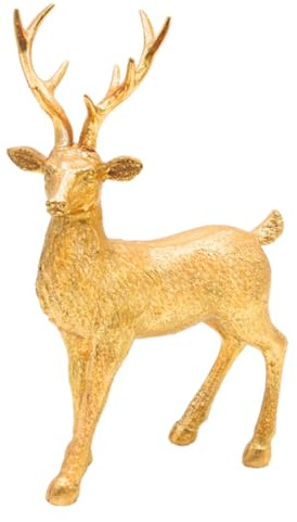 Keramisk dekorativ figur, modern dekorativ staty, lantlig skulptur som hjort i guld – glitter, stående, L/B/H: 19 x 9 x 28 cm