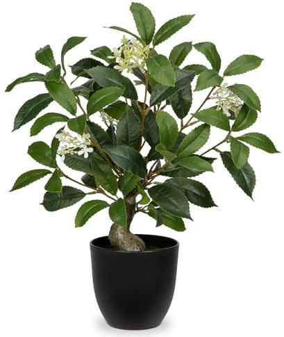 Arborus 40CM Tall Artificial Plants Indoor Green Laurel Bay Trees in Black Pots Fake Plant Small Faux Plants Potted Decorative Artificial Plant Home for Kitchen Bathroom Shelf Decor