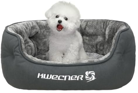 KWECNER Hundebett für kleine Hunde - Waschbares, Flauschiges Katzen Bett - Hundekörbchen für kleine Hunde mit Rutschfester Unterseite - Grauer Katzenkorb zum Schlafen und Kuscheln (Grau)
