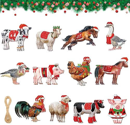 24PCS Christmas Wood Pendant Ornament, Christmas Tree Hanging Pendant, Animals Theme Mini Pendants Hanging Decoration for Xmas Tree Window Winter Holiday Party Decoration, Art Crafts Gift