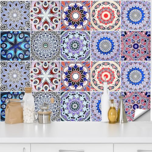 QUCUMER 20 Pezzi Adesivi per Piastrelle 15x15cm, Piastrelle Adesive Impermeabile, Mattonelle Adesive Cucina, Piastrelle Adesive Muro, per Decorazione da Parete per Cucina Bagno e Camera da Letto