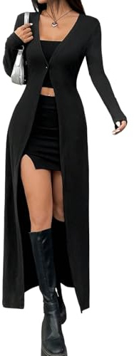 GORGLITTER Women's Light Weight Cardigan Button Up V Neck Fitted Long Sleeve Knit Tops Corporate Goth Clothes 2026 Black Small