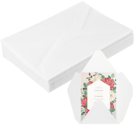 sourcing map 30 Pack Vellum Jackets, 5x7 Inch Vellum Paper Rhomb Vellum Envelopes Transparent 53GSM for Wedding Invitation Accessories Bridal Showers Birthdays Wraps