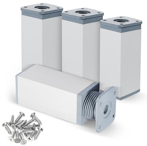 Sudnsadaks 4 Piezas Patas para Muebles, Piedini Regolabili per Mobili, Cuadrado Patas Ajustables con Tornillos, Pies de Aleación Aluminio Altura Regulables, Patas Muebles para Mesas, Sofá, Gabinetes