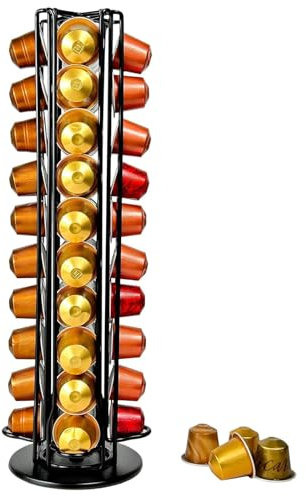Porte Rangement pour Nespresso Capsules de Café, Supports pour 40 Capsules de Café Noir, 360 Degrés Rotable Range Coffee Capsule Stands, Distributeur de Capsules, Support de Rangement Dosette