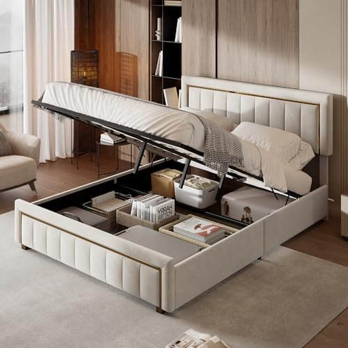 QMTXBYJ Polsterbett 160x200 cm,Hydraulisch Stauraumbett mit Kopfteil und Lattenrost,Bett 160x200 mit Bettkasten,Doppelbett Jugendbett Rückenlehne Bett,Bettgestell aus Massivholz und Samt,ohne Matratze