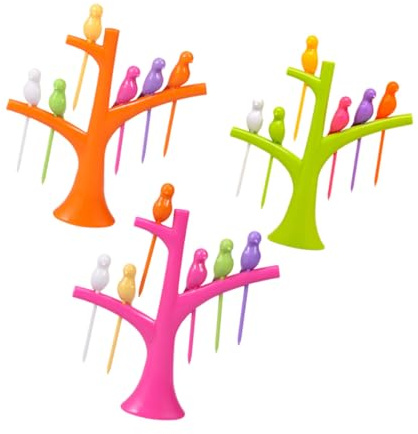 ELAYARD Bird-Shaped and Decorative Picks Set, Dessert and Appetizer Toothpicks in Orange, Magenta, and Green – 3 Sets for Party Snacks and Fruit Presentation