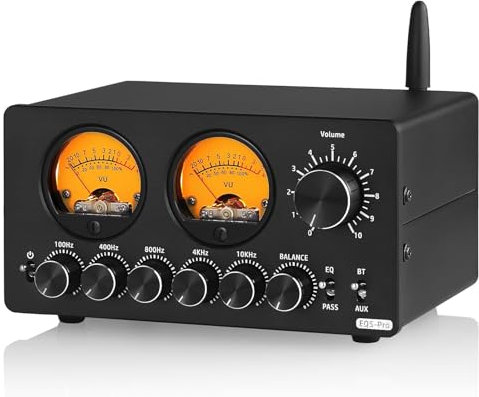 Wsexyy Phono Preamp, Audio Preamplifier, 5-band EQ Equalizer with VU Meter with Gain Gear Stereo Tube Pre Amp, Independent Control Knob, Dynamically Decorate The Audio Environment