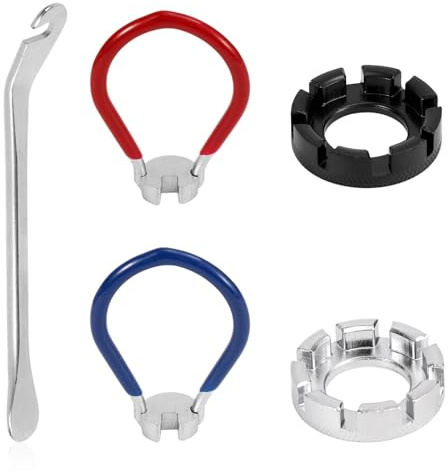 lasuroa 5 Stück Universal Speichenschlüssel Set, Speichenwerkzeug mit Reifenhebern Fahrradfelgenkorrektur Fahrrad-Radschlüssel 10-15 Gauge zum Radfahren Radspannungseinstellung Reparaturwerkzeuge