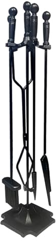 Set di 5 Attrezzi per Camino, Set per Camino autonomo Resistente con attizzatoio/Pala/pinze, Supporto per Spazzola per braciere da Esterno e Interno, Attrezzi per Camino per Kit Camino