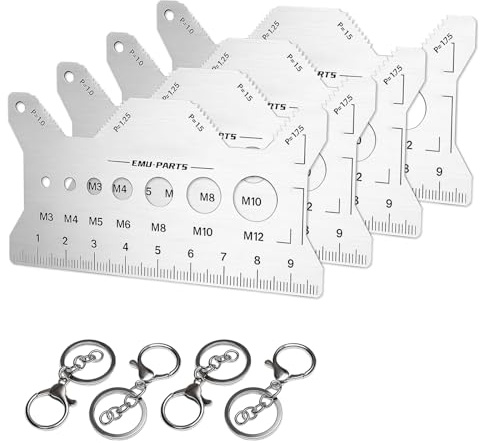 4PCS Thread Gauge, Metric and Imperial Profile Gauge Tool, Dual-Sided Bolt Measurement Card for Automotive Repair, Industrial Maintenance, Stainless Steel Thread Pitch Gauge with Lobster Clasps ﻿