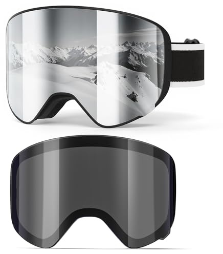EasYoung Gafas de esquí con 2 lentes, gafas de snowboard para niños, niñas, jóvenes, gafas de esquí con lente magnética, protección UV, antivaho, compatibles con casco para esquí