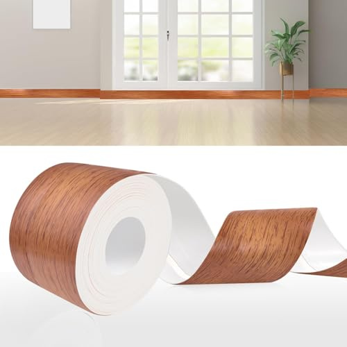 DIKARIYA Battiscopa morbido, autoadesivo, in rovere, 50 x 20 mm, battiscopa autoadesivo, 6 metri, in PVC, flessibile, per cucina, bagno