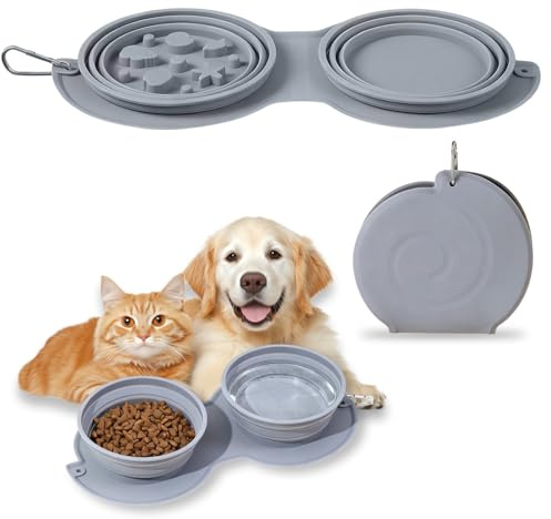 Cuenco plegable para perros para viajes – 2 en 1 cuenco de viaje para mascotas con clips de cierre, cuenco de silicona y cuenco de agua para perros, ideal para viajes, paseos y uso diario