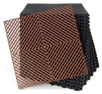 Lot de 25 dalles de sol clipsables - BRUN - (4m²) pour garage, cellier, atelier, abris de jardin. Effet Damier 40x40cm, ép.1,8cm, Marque CLIC & dalle, série CLASSIC, Intérieur-Extérieur.