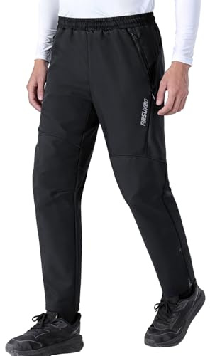 ARSUXEO Men's Winter Cycling Trousers Outdoor Cycling Pants Sports Pants Hiking Trousers with Zip Pockets for Fitness Camping Climbing Running and Skiing D5 Black M