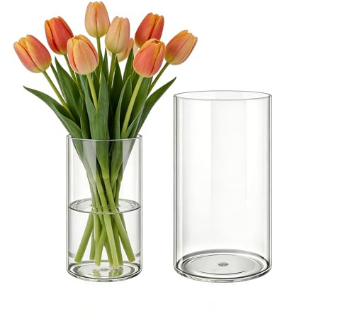 MELEJIA Set di 2 Vasi in Acrilico, Rotondo Vaso Trasparente, Vaso Indistruttibile Leggero, Vasi Trasparente Resistente per Fiori Freschi/Finti, Decorazione Interna/Esternea (12 x 20cm e 15 x 25cm)