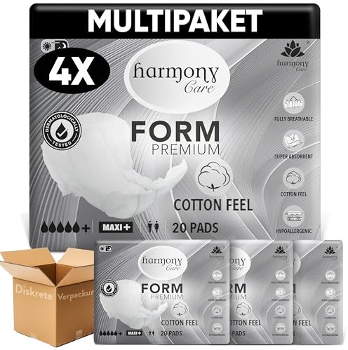 Harmony Care® Premium Form MAXI NIGHT- saugstarke Inkontinenzvorlagen - große Windeln für Erwachsene Unisex - auslaufsichere Inkontinenzeinlagen bei starker Inkontinenz - 4 x 20 Stück