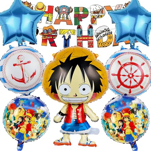 8 Pezzi Kit Palloncini Compleanno One Piec Ragazzo, One Piec Palloncino