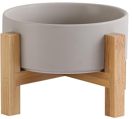 Cuencos elevados de cerámica Gris para Gatos, Plato de Comida para Gatos con Soporte, Cuencos elevados para Comida o Agua para Gatos antivómitos, Cuenco para Mascotas con Almohadilla de Goma