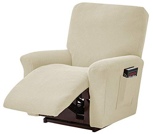 ele ELEOPTION Recliner Sofa Cover, Stretch Recliner Chair Cover, Spandex Jacquard 4-Piece Relaxing Chair Cover, Stretch Cover for Recliner Chair, Massage Chair (Beige)