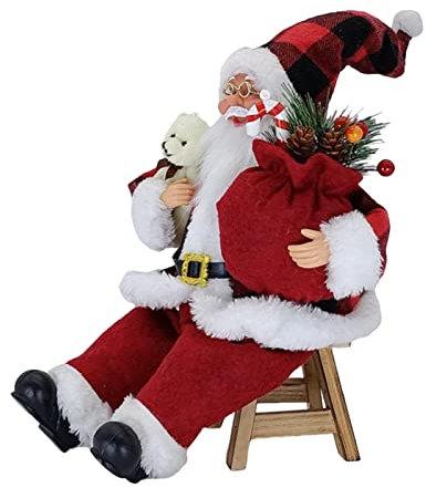 Greatideal Weihnachtsmann-Figuren, kleine tragbare sitzende Weihnachtsmann-Statue mit Geschenktüte und Kleiner Bärenpuppe für Weihnachtsdekoration Kindergeschenk